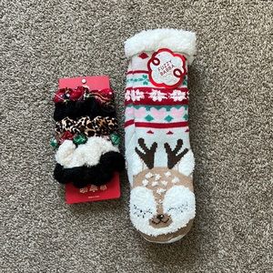 Christmas fuzzy socks and scrunchies